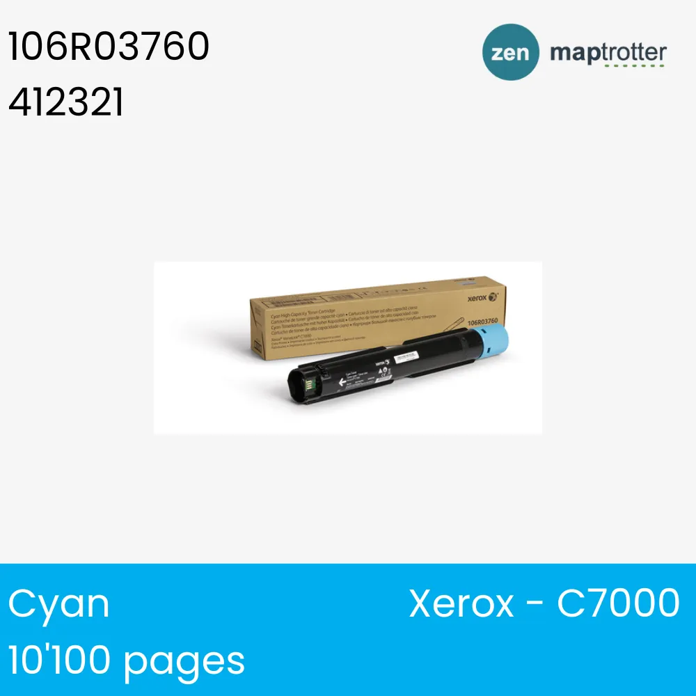 Toner - Xerox - 106R03760 - Toner cyan - produit d'origine - 10 100 pages, pour C7000