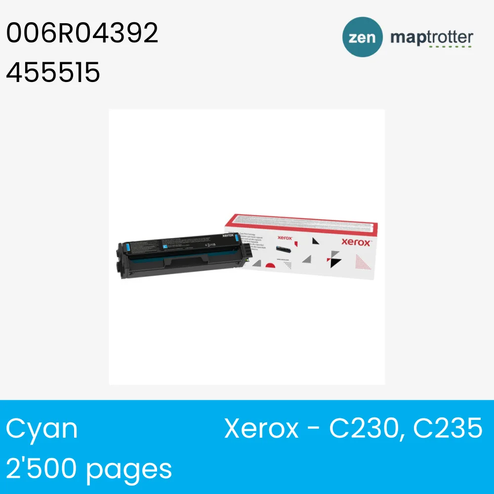 Toner - Xerox - 006R04392 - Toner cyan, produit d'origine, 2 500 pages, pour C230, C235